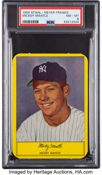 Baseball Cards:Singles (1950-1959), 1954 Stahl-Meyer Franks Mickey Mantle PSA NM-MT 8....