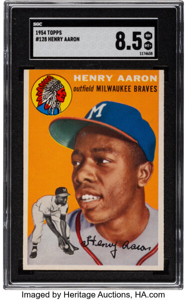 Baseball Cards:Singles (1950-1959), 1954 Topps Hank Aaron Rookie #128 SGC NM-MT+ 8.5....