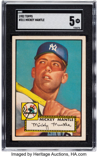 Baseball Cards:Singles (1950-1959), 1952 Topps Mickey Mantle Rookie #311 SGC EX 5....