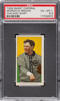 1909-11 T206 Sweet Caporal 350/30 Mordecai Brown (Chicago On Shirt) PSA EX-MT+ 6.5
