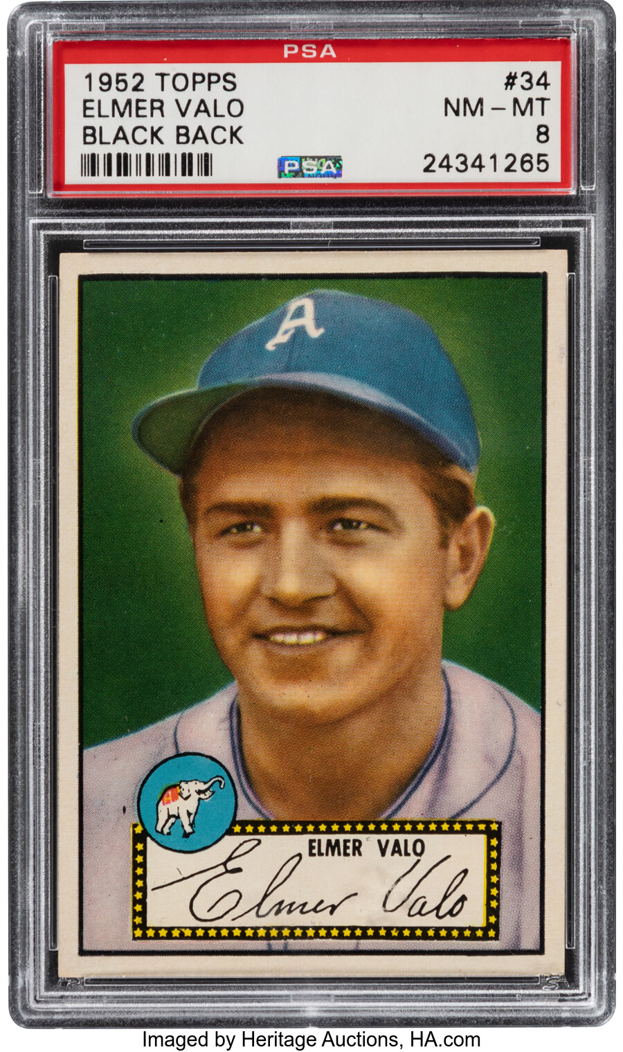 1952 Topps Elmer Valo (Black Back) #34 PSA NM-MT 8