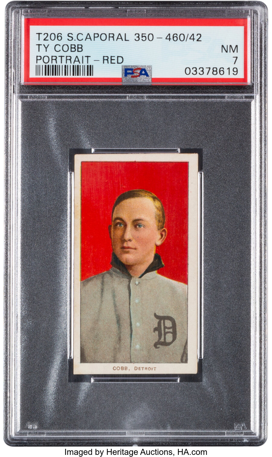 1909-11 T206 Sweet Caporal 350-460/42 Ty Cobb (Portrait-Red) PSA NM 7 - Pop One, None Higher