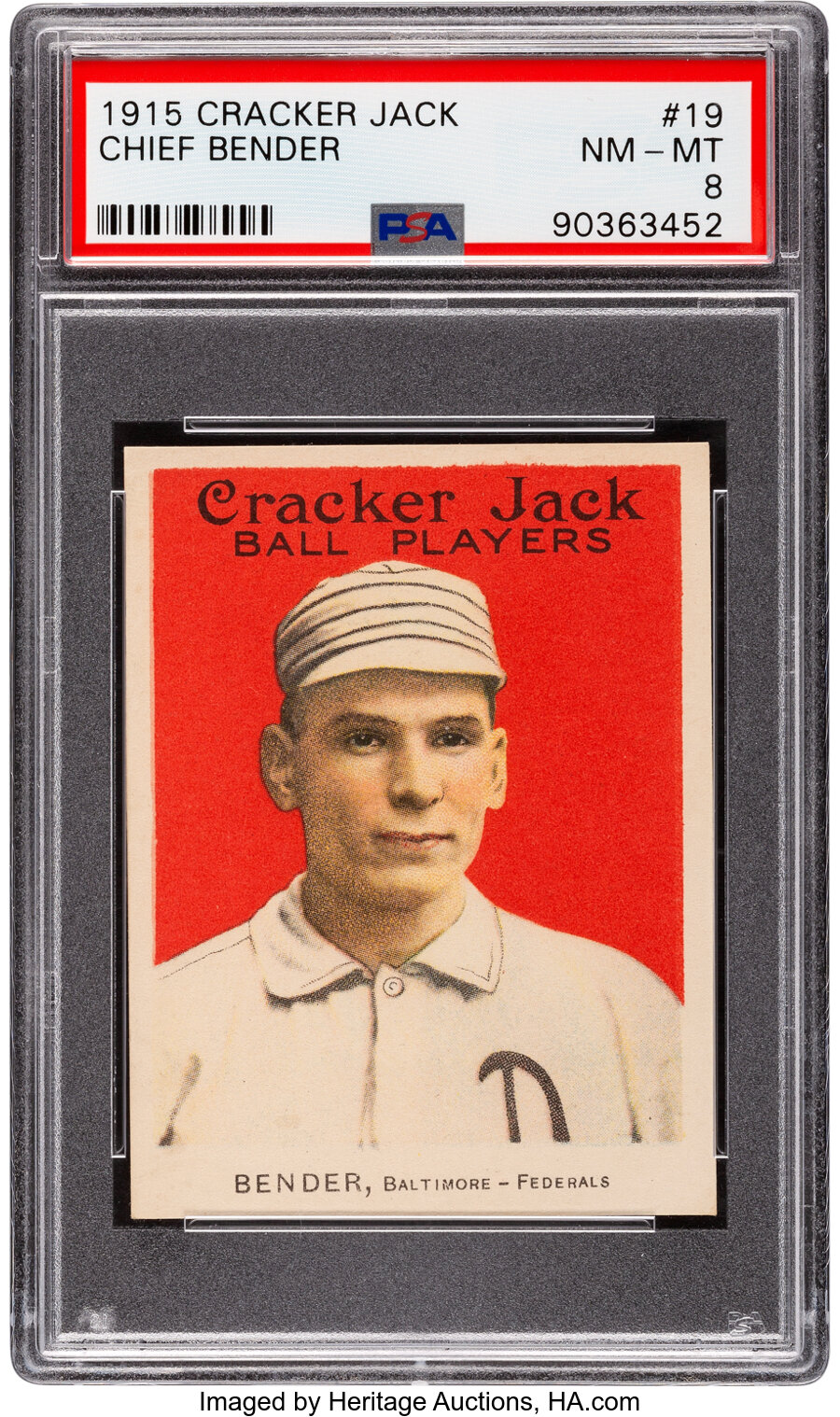 1915 Cracker Jack Chief Bender #19 PSA NM-MT 8 - Only Two Higher