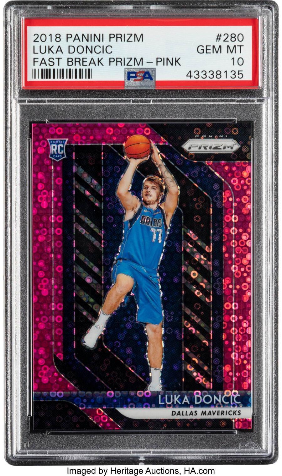 2018 Panini Prizm Luka Doncic (Fast Break Prizm-Pink) Rookie #280 PSA Gem Mint 10 - #'d 21/50