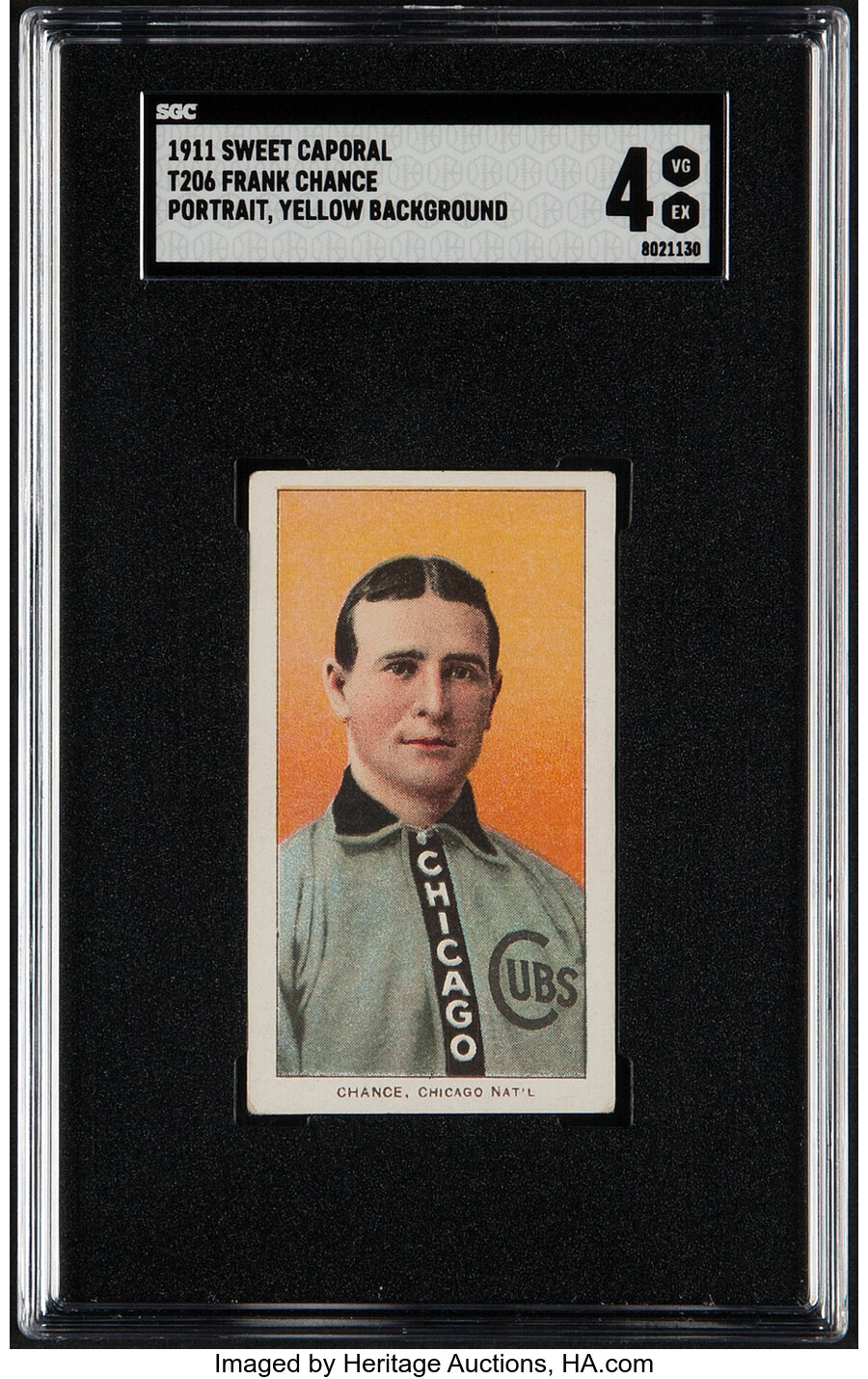 1909-11 T206 Sweet Caporal 350-460/42OP Frank Chance (Portrait - Yellow Background) SGC VG/EX 4