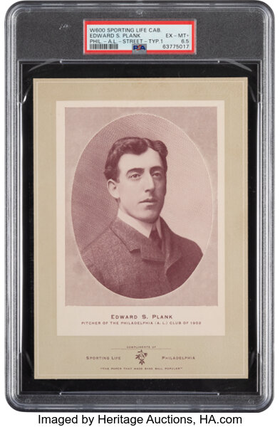 Baseball Cards:Singles (Pre-1930), 1902-11 W600 Sporting Life-Type 1 Eddie Plank (Street Clothes) PSA
EX-MT+ 6.5 - The Finest of Only Two PSA Graded Examples! ...