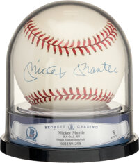 1980's Mickey Mantle Single Signed Baseball, Autograph Beckett 8