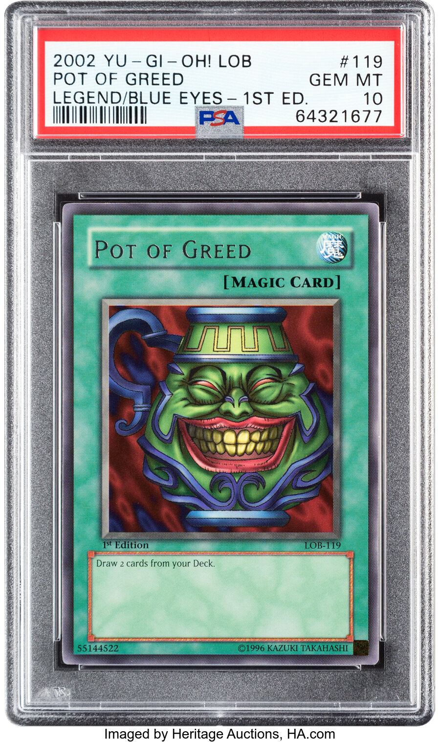 Yu-Gi-Oh! Pot of Greed 119 1st Edition Legend of Blue Eyes White Dragon PSA Trading Card Game 10 (Konami, 2002) Rare