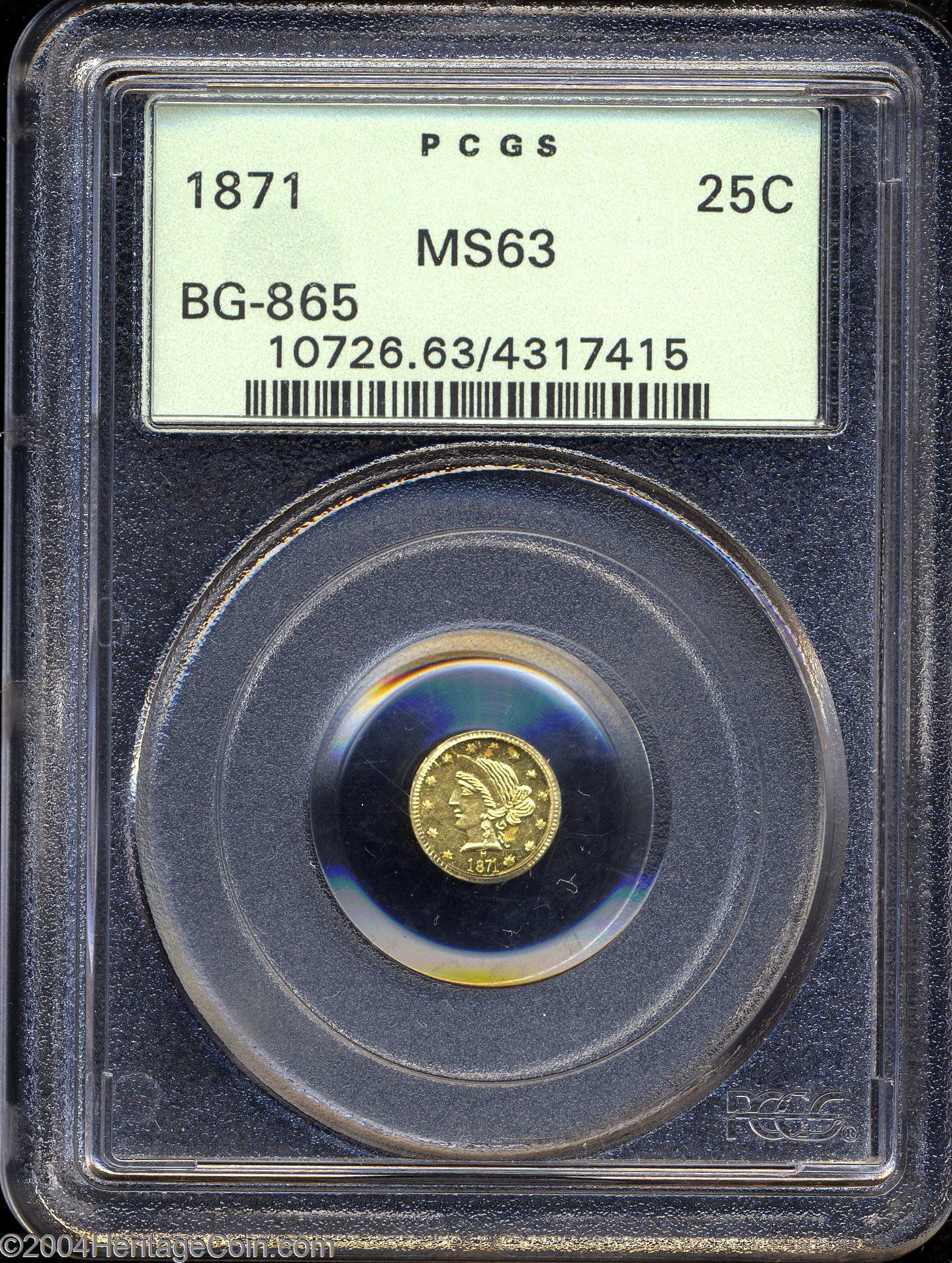 1871 Liberty Round 25 Cents, BG-865, R.8, MS63 PCGS. ... California | Lot  #13572 | Heritage Auctions