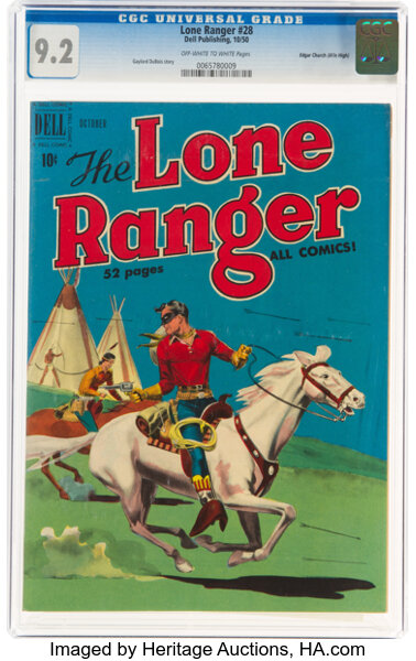 Golden Age (1938-1955):Western, Lone Ranger #28 Mile High pedigree (Dell, 1950) CGC NM- 9.2 Off-white to white pages....