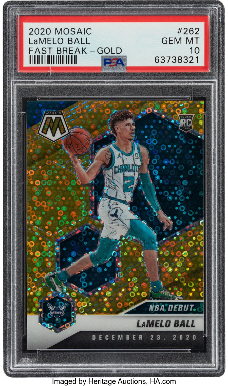 2020 Panini Mosaic LaMelo Ball (Fast Break Gold) Rookie #262 PSA Gem Mint 10 - #'d 9/10