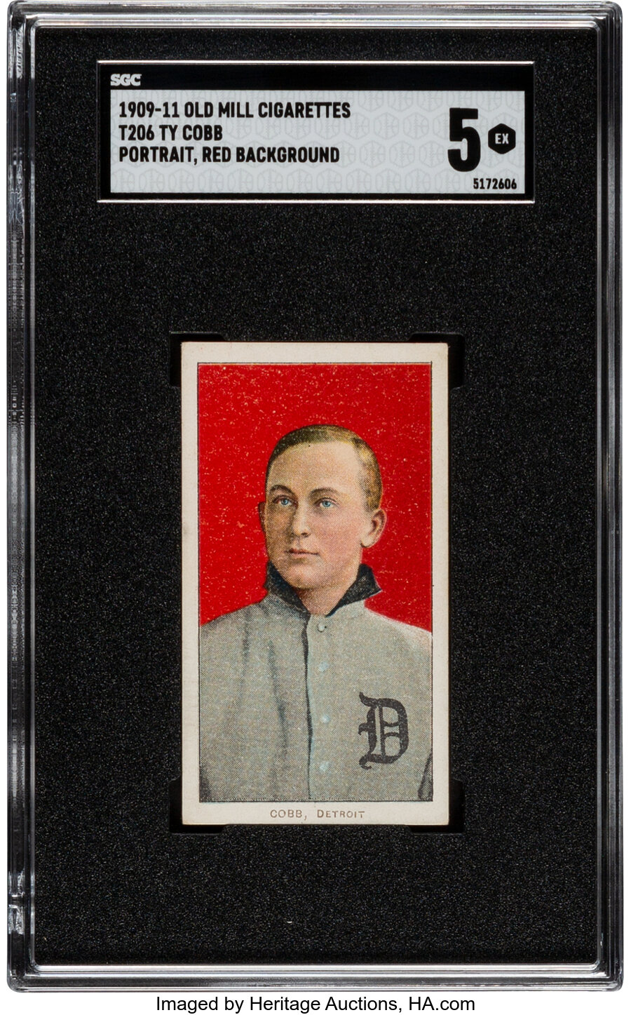 1909-11 T206 Old Mill Ty Cobb (Portrait-Red) SGC EX 5