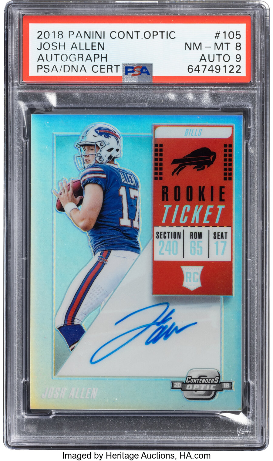 2018 Panini Contenders Optic Josh Allen (Rookie Ticket RPS Autographs) #105 PSA NM-MT 8, Auto 9