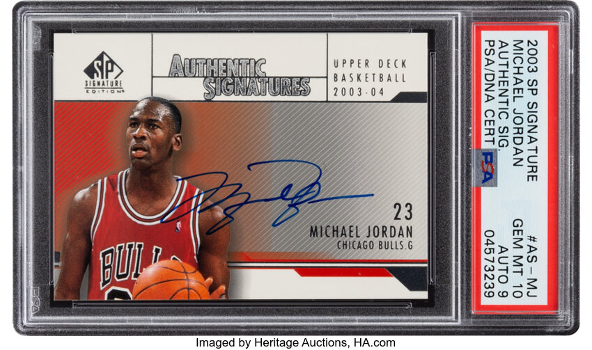 Basketball Cards:Singles (1980-Now), 2003 Upper Deck SP Signature Michael Jordan (Authentic Signatures) #AS-MJ PSA Gem Mint 10, Auto 9. ...