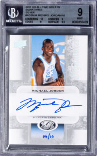 2011 Upper Deck All-Time Greats Michael Jordan (Signatures-Silver) #AGS-MJ4 BGS Mint 9, Auto 10 - #'d 6/10