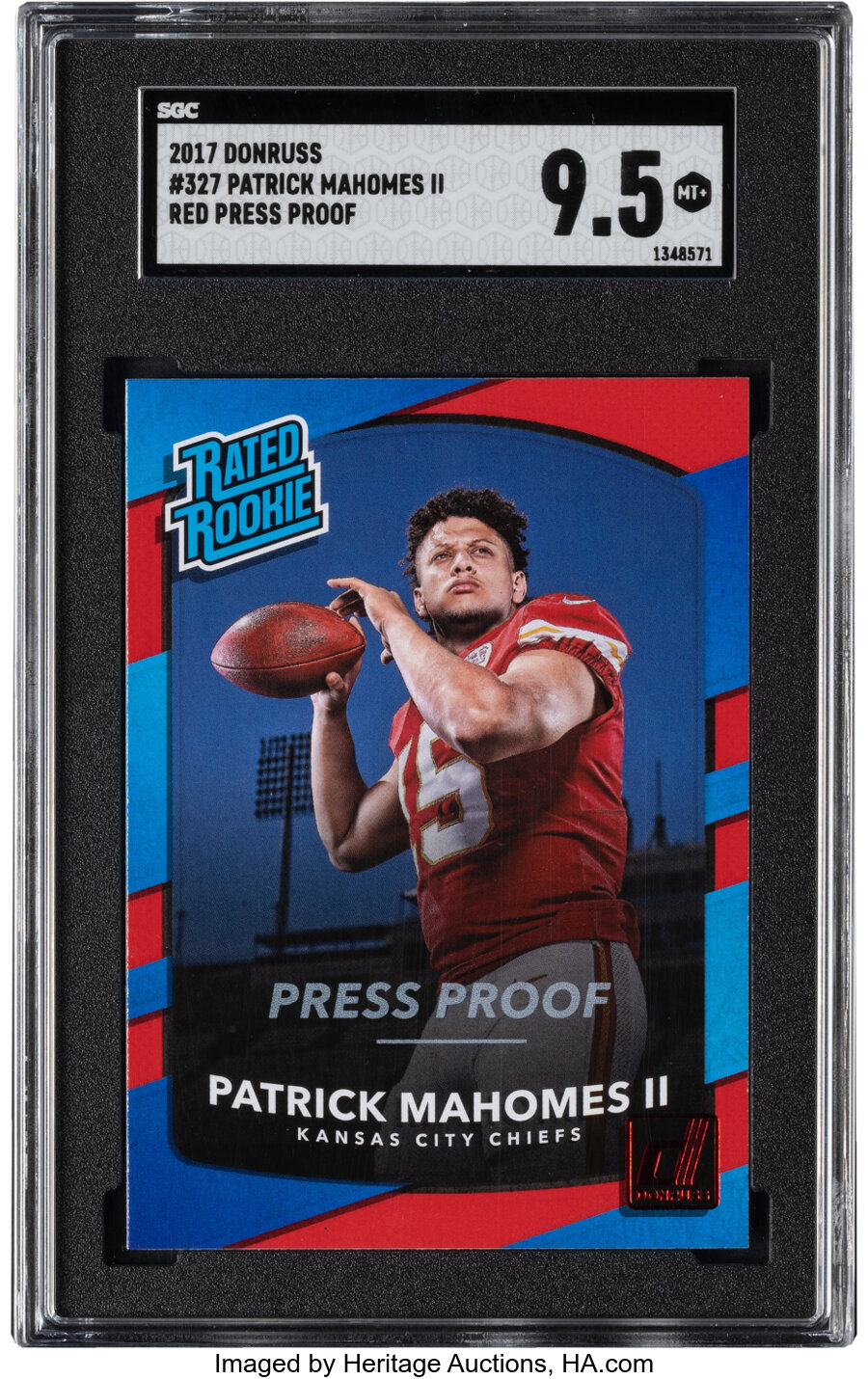 2017 Panini Donruss Patrick Mahomes II (Red Press Proof) Rookie #327 SGC Mint+ 9.5