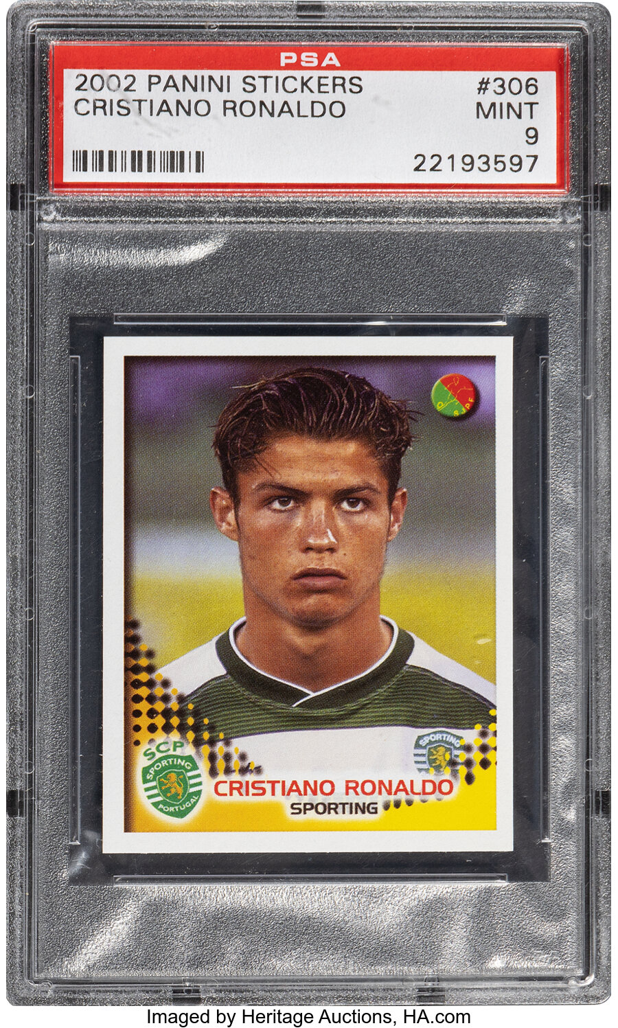 2002 Panini Futebol Sticker Cristiano Ronaldo Rookie #306 PSA Mint 9
