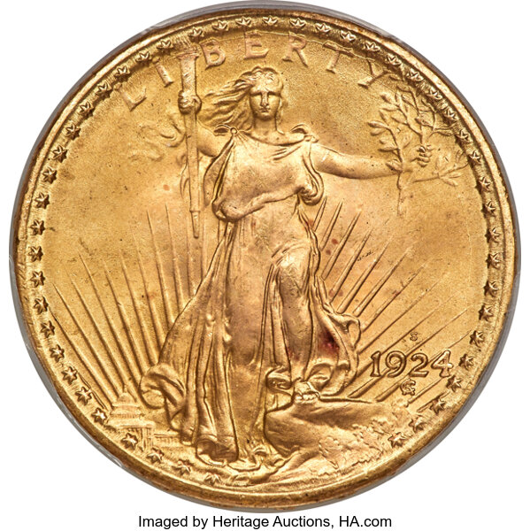 Saint-Gaudens Double Eagles, 1924-S $20 MS67 PCGS....