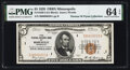 Low Serial Number 20 Fr. 1850-I $5 1929 Federal Reserve Bank Note. PMG Choice Uncirculated 64 EPQ