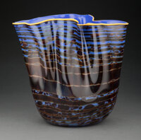 Dale Chihuly (American, b. 1941) Large Blue Macchia with Yellow Lip Wrap, 1983 Blown glass 11 x 12 x 9 inches (27.9 x 30...