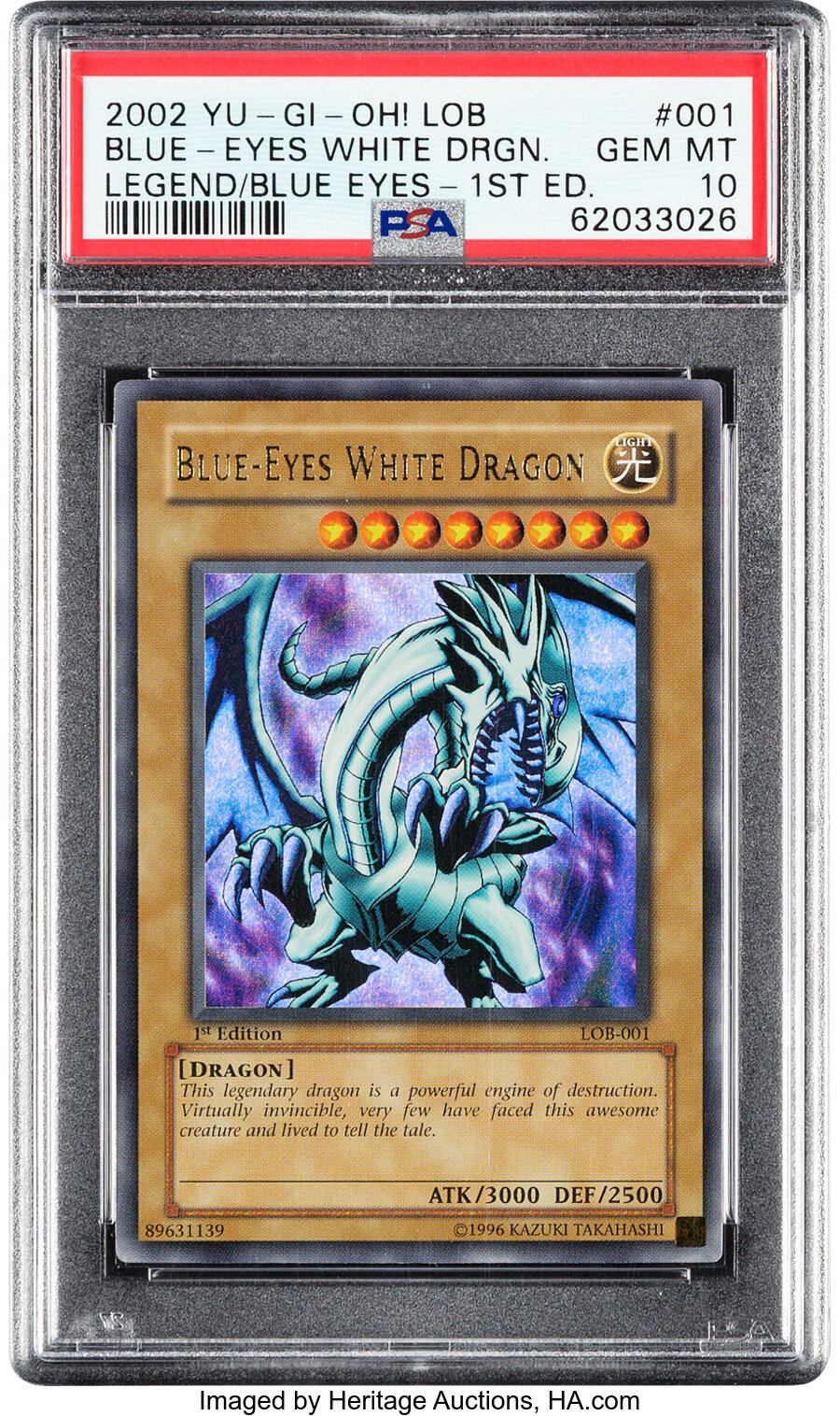 Yu-Gi-Oh! Blue-Eyes White Dragon 001 1st Edition Legend of Blue Eyes White Dragon PSA Trading Card Game GEM MT 10 (Konami, 200