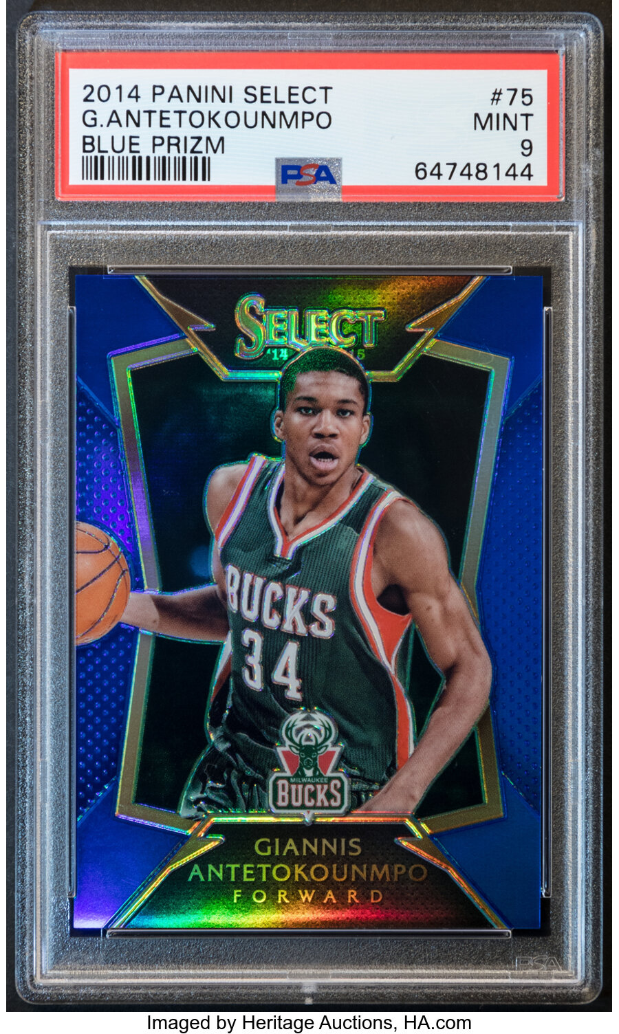 2014 Panini Select Giannis Antetokounmpo (Blue Prizm) #75 PSA Mint 9 - Serial #'d 212/249