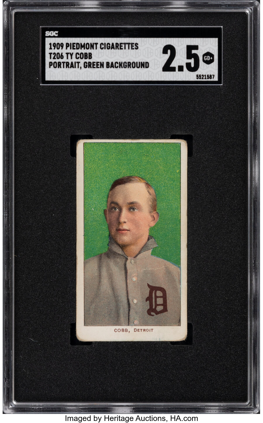 1909-11 T206 Piedmont Ty Cobb (Green-Portrait) SGC Good+ 2.5