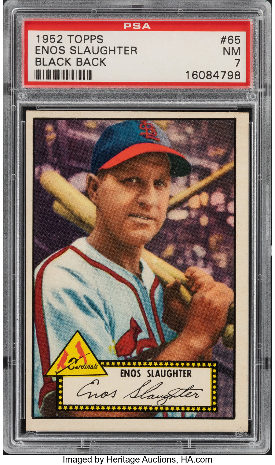 1952 Topps Enos Slaughter (Black Back) #65 PSA NM 7