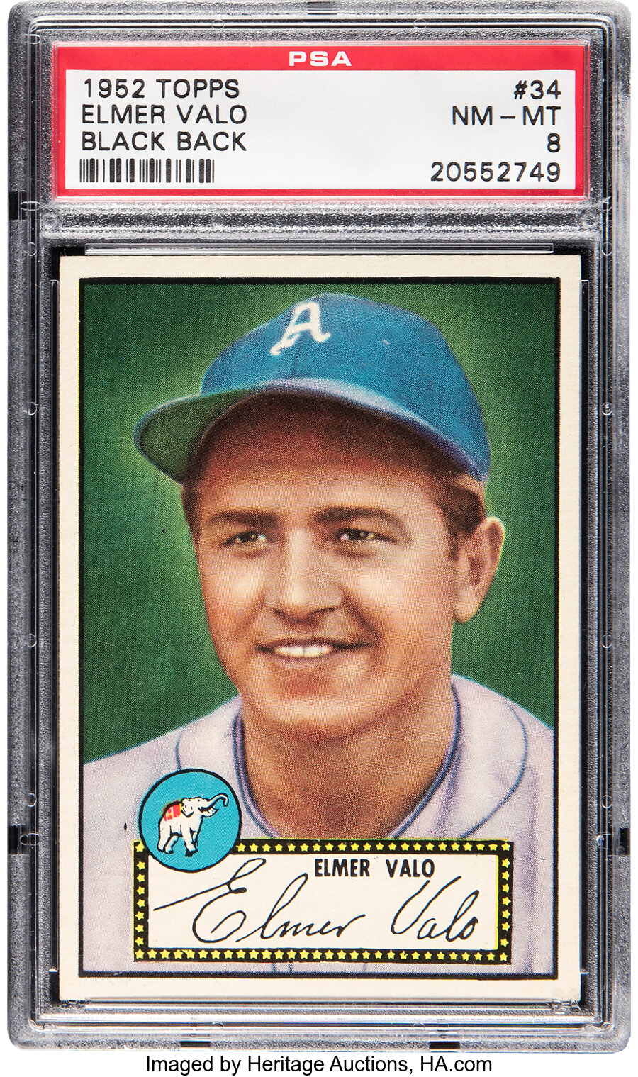 1952 Topps Elmer Valo (Black Back) #34 PSA NM-MT 8 - Four Higher