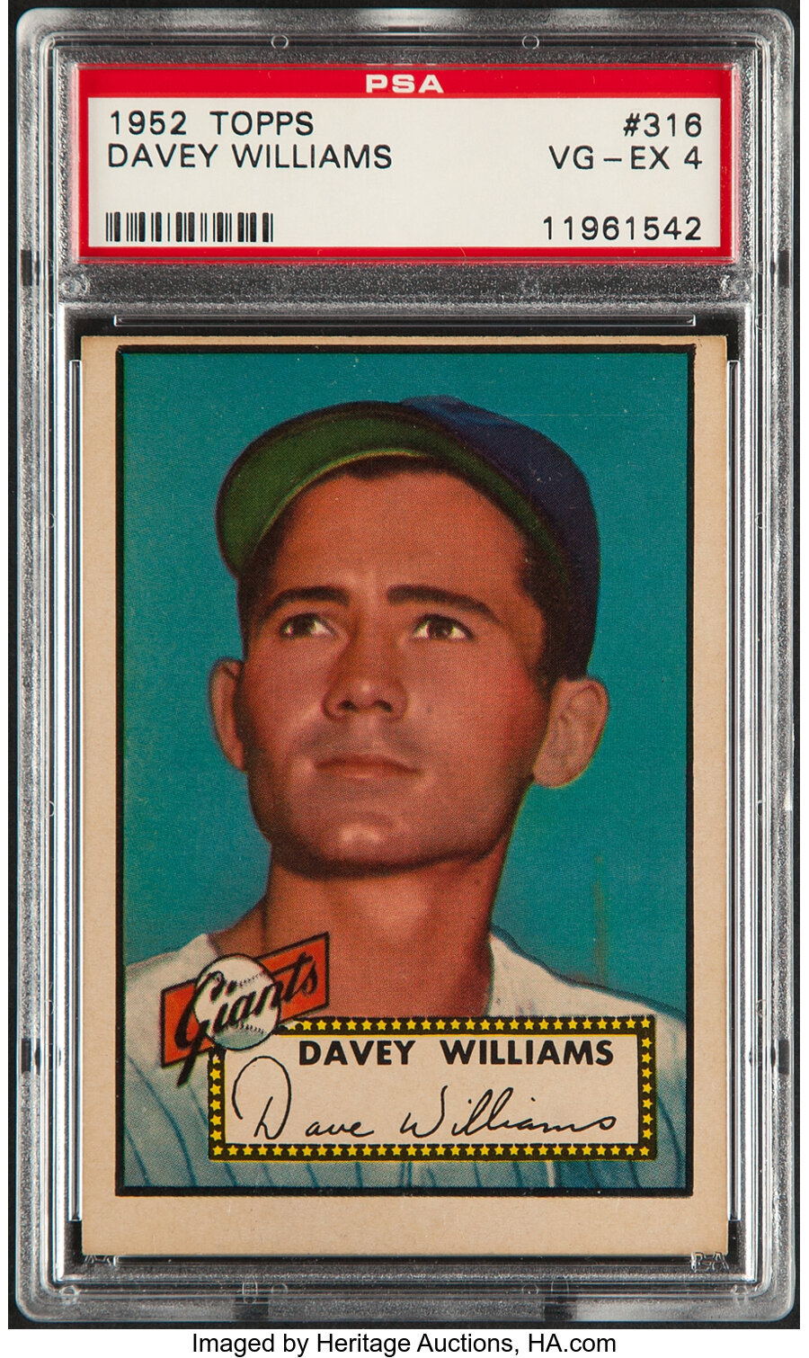 1952 Topps Davey Williams #316 PSA VG-EX 4