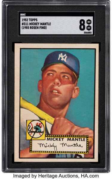 Baseball Cards:Singles (1950-1959), 1952 Topps Mickey Mantle #311 (1985 Rosen Find) SGC NM-MT ...