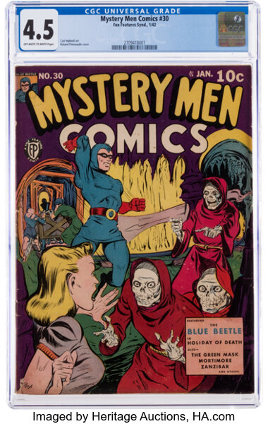 Golden Age (1938-1955):Superhero, Mystery Men Comics #30 (Fox, 1942) CGC VG+ 4.5 Off-white to white pages....