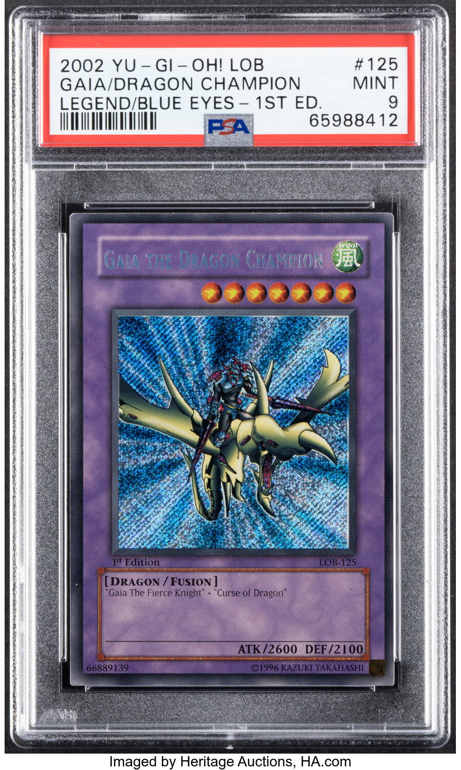 Yu-Gi-Oh! Gaia The Dragon Champion 125 1st Edition Legend of Blue Eyes PSA Trading Card Game MINT 9 (Konami, 2002) Secret Rare