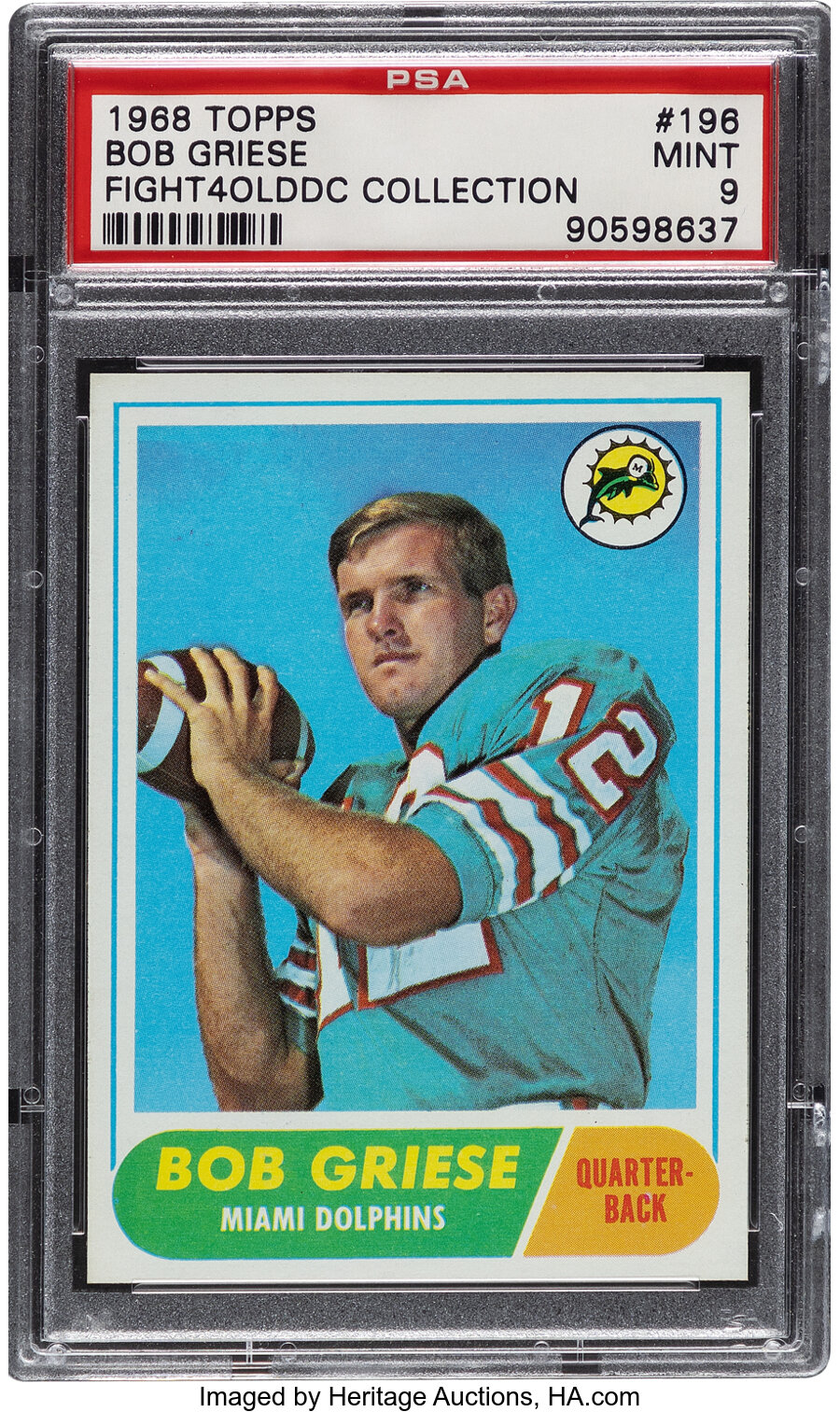 1968 Topps Bob Griese Rookie #196 PSA Mint 9 - Only Two Higher
