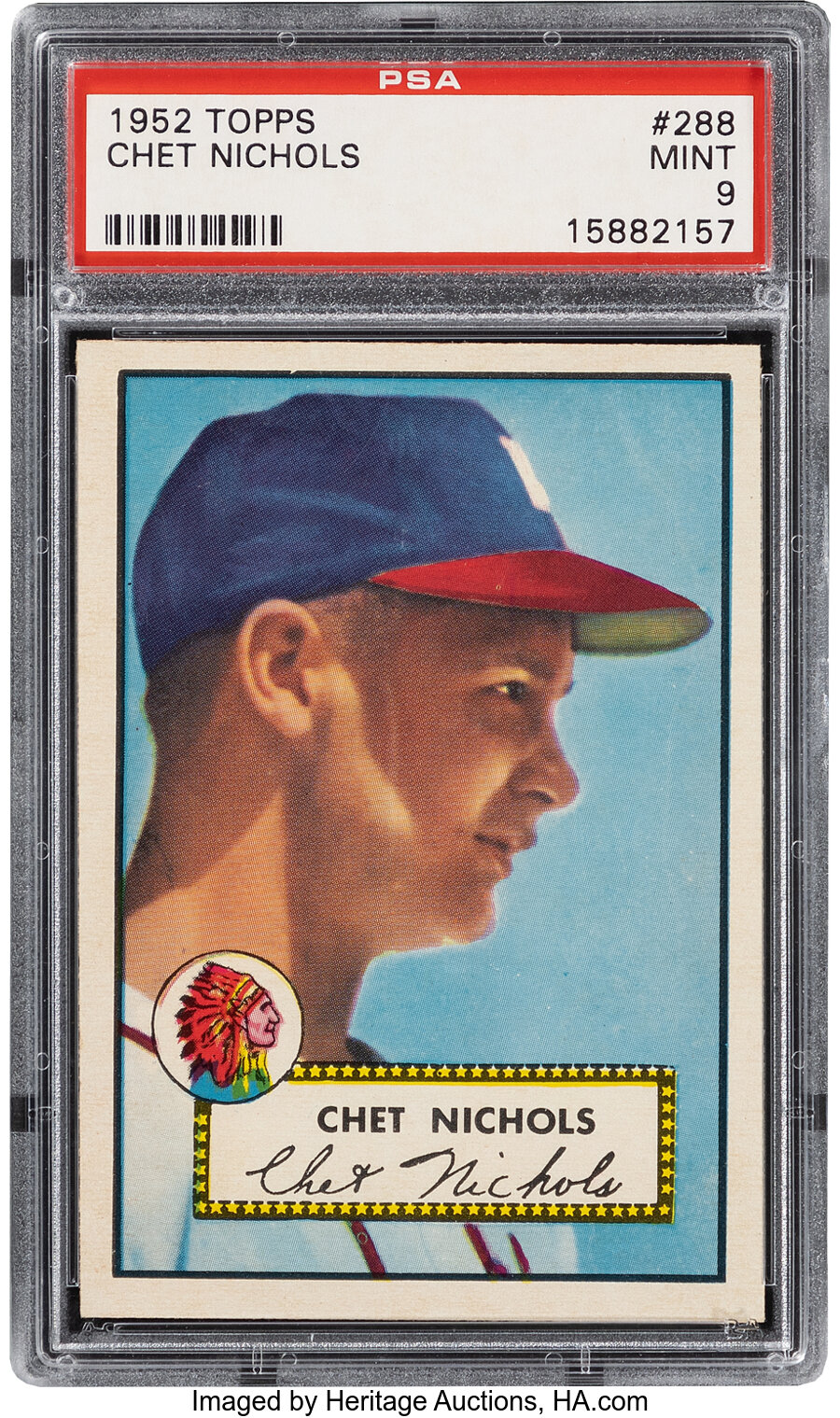 1952 Topps Chet Nichols Rookie #288 PSA Mint 9 - Only One Higher