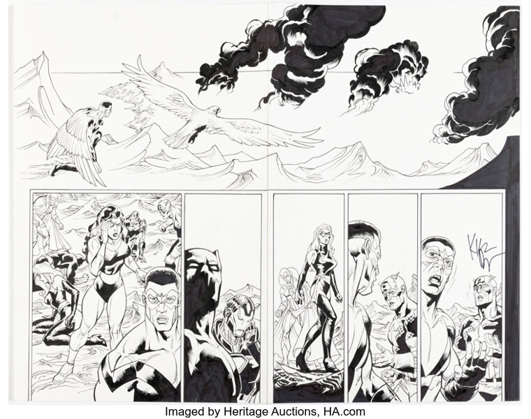 Original Comic Art:Story Page, Kieron Dwyer and Rick Remender Avengers #60 (475) Double Page Spread 2-3 Original Art (Marve...