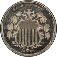 1866 5C Shield Five Cents, Judd-489, Pollock-577, Low R.6, PR66 Cameo PCGS. CAC. (PCGS# 388538)