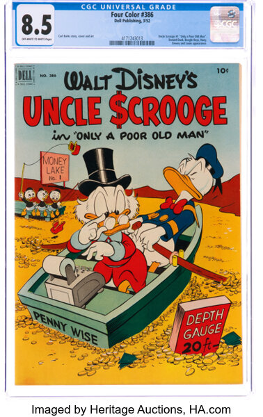 Golden Age (1938-1955):Cartoon Character, Four Color #386 Uncle Scrooge (Dell, 1952) CGC VF+ 8.5 Off-white to white pages....