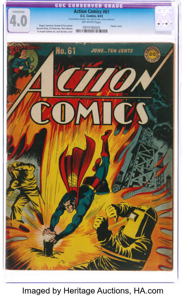 Golden Age (1938-1955):Superhero, Action Comics #61 (DC, 1943) CGC Conserved VG 4.0 Off-white pages....