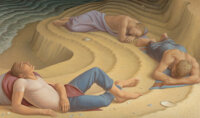 George Tooker (American, 1920-2011) Sleepers I, 1951 Egg Tempera on panel 18 x 30 inches (45.7 x 76.2 cm) Signed low