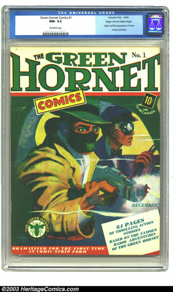 Golden Age (1938-1955):Superhero, Green Hornet Comics #1 Mile High pedigree (Harvey, 1940) CGC NM- 9.2 Off-white pages. We have a projection based on early re...