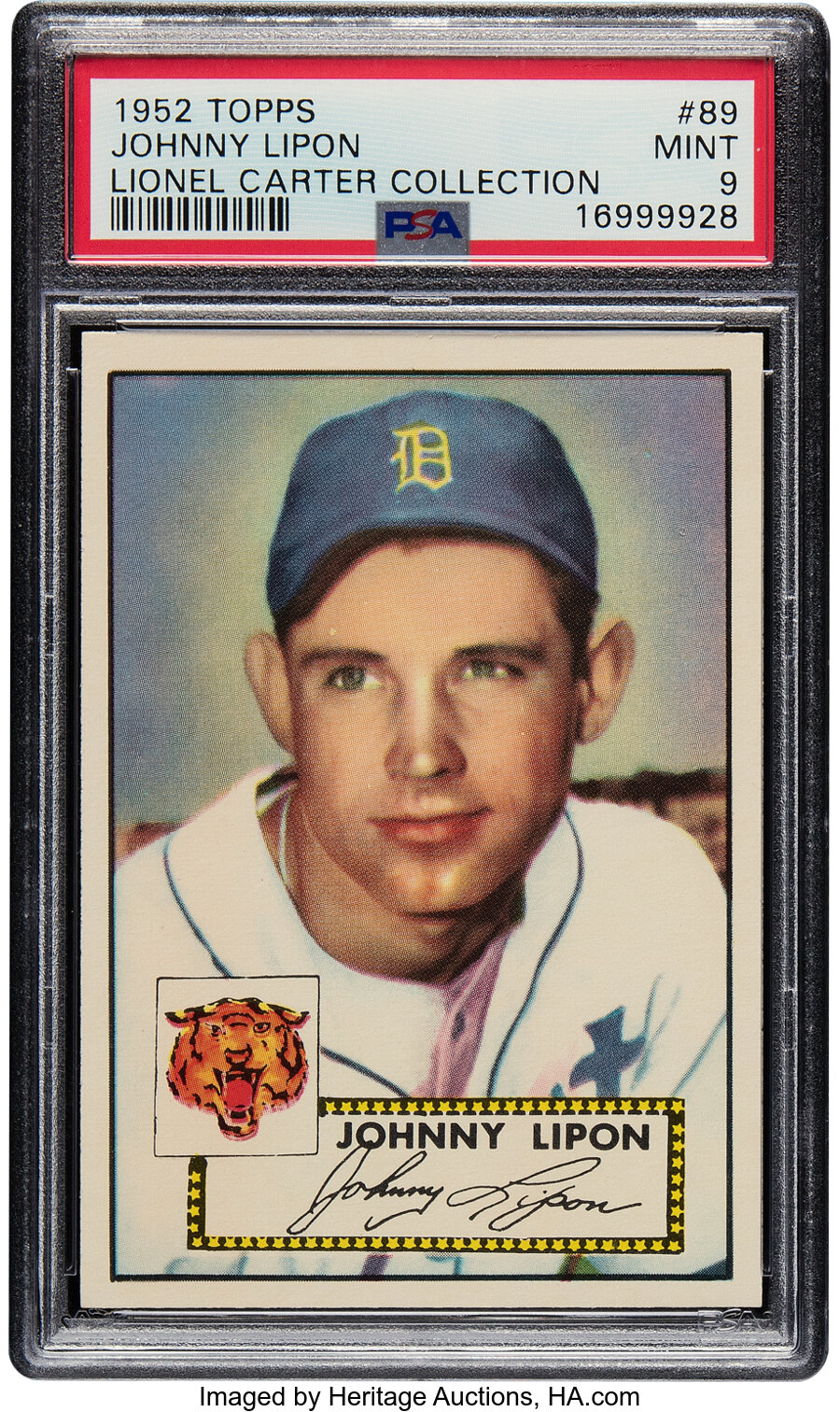1952 Topps Johnny Lipon #89 PSA Mint 9 - Only One Higher! From the Lionel Carter Collection