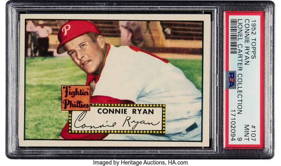1952 Topps Connie Ryan #107 PSA Mint 9 - Pop Four, One Higher! From the Lionel Carter Collection