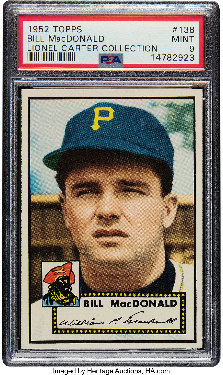 1952 Topps Bill MacDonald #138 PSA Mint 9 - Pop Four, None Superior! From the Lionel Carter Collection