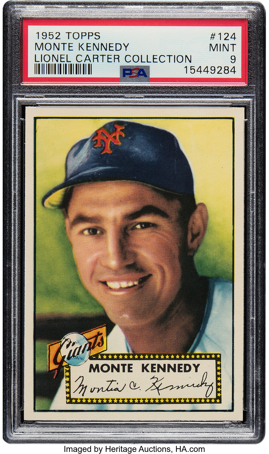 1952 Topps Monte Kennedy #124 PSA Mint 9 - Pop Seven, None Superior! From the Lionel Carter Collection