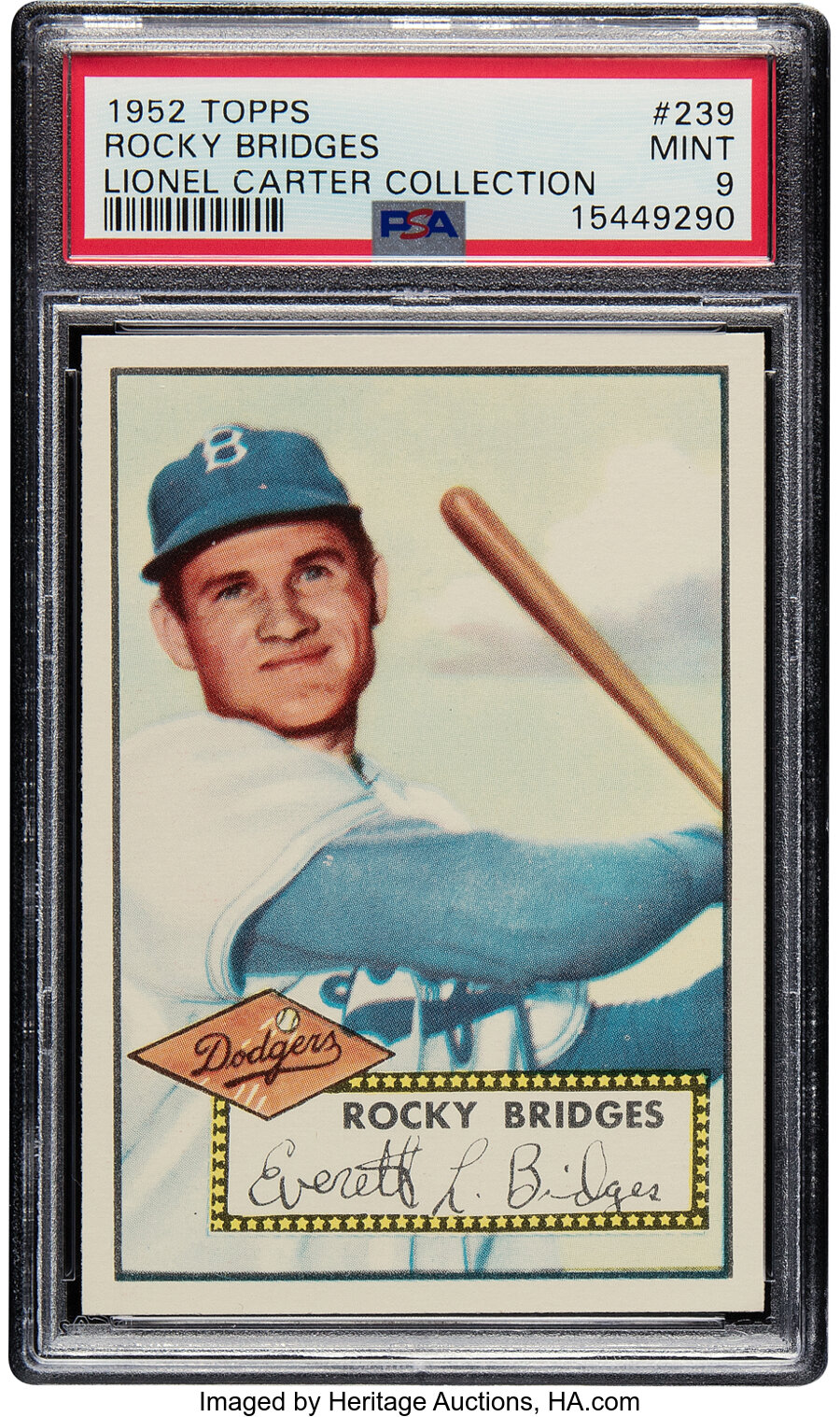 1952 Topps Rocky Bridges Rookie #239 PSA Mint 9 - Pop Four, None Superior! From the Lionel Carter Collection