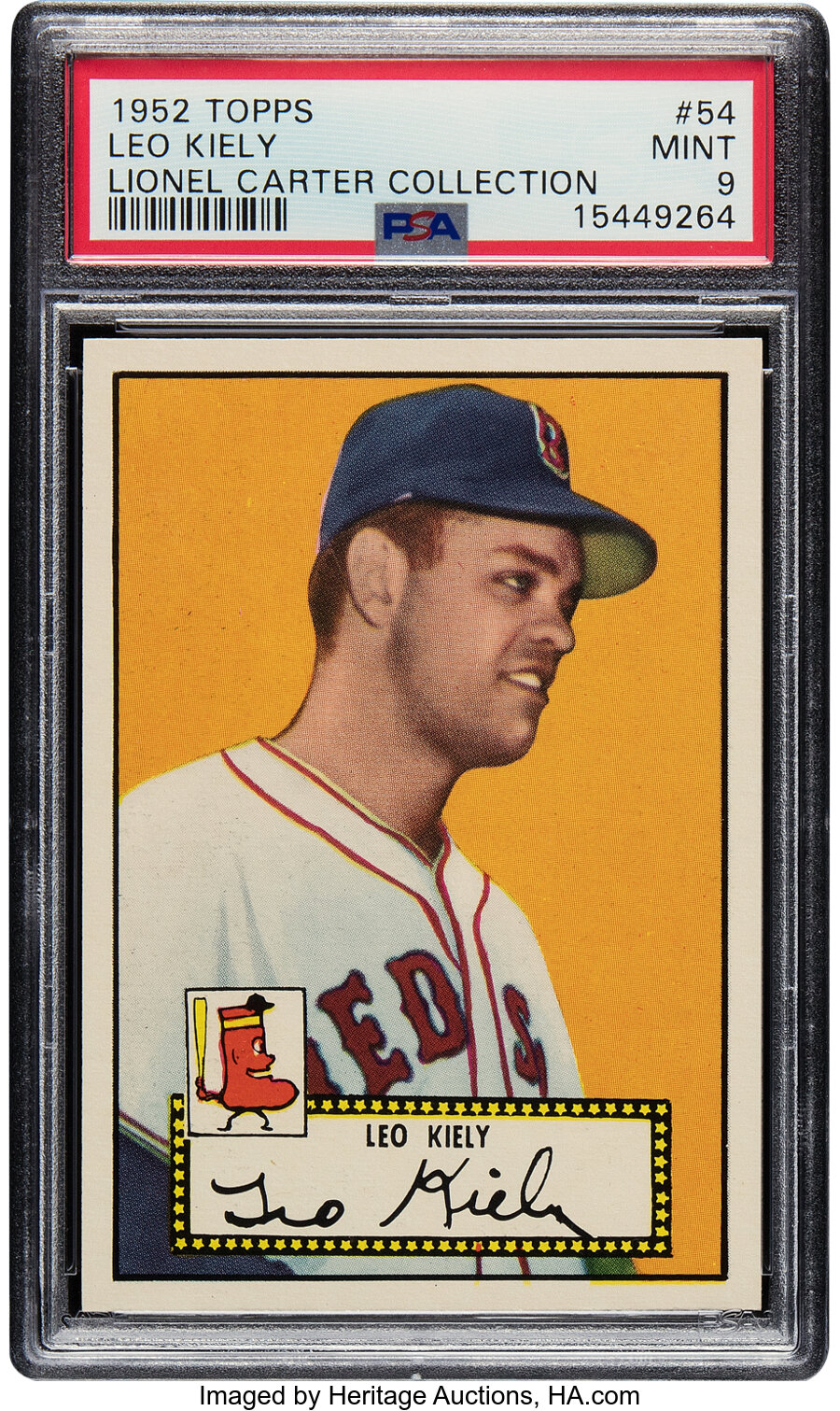 1952 Topps Leo Kiely (Black Back) #54 PSA Mint 9 - Pop Five, None Superior! From the Lionel Carter Collection