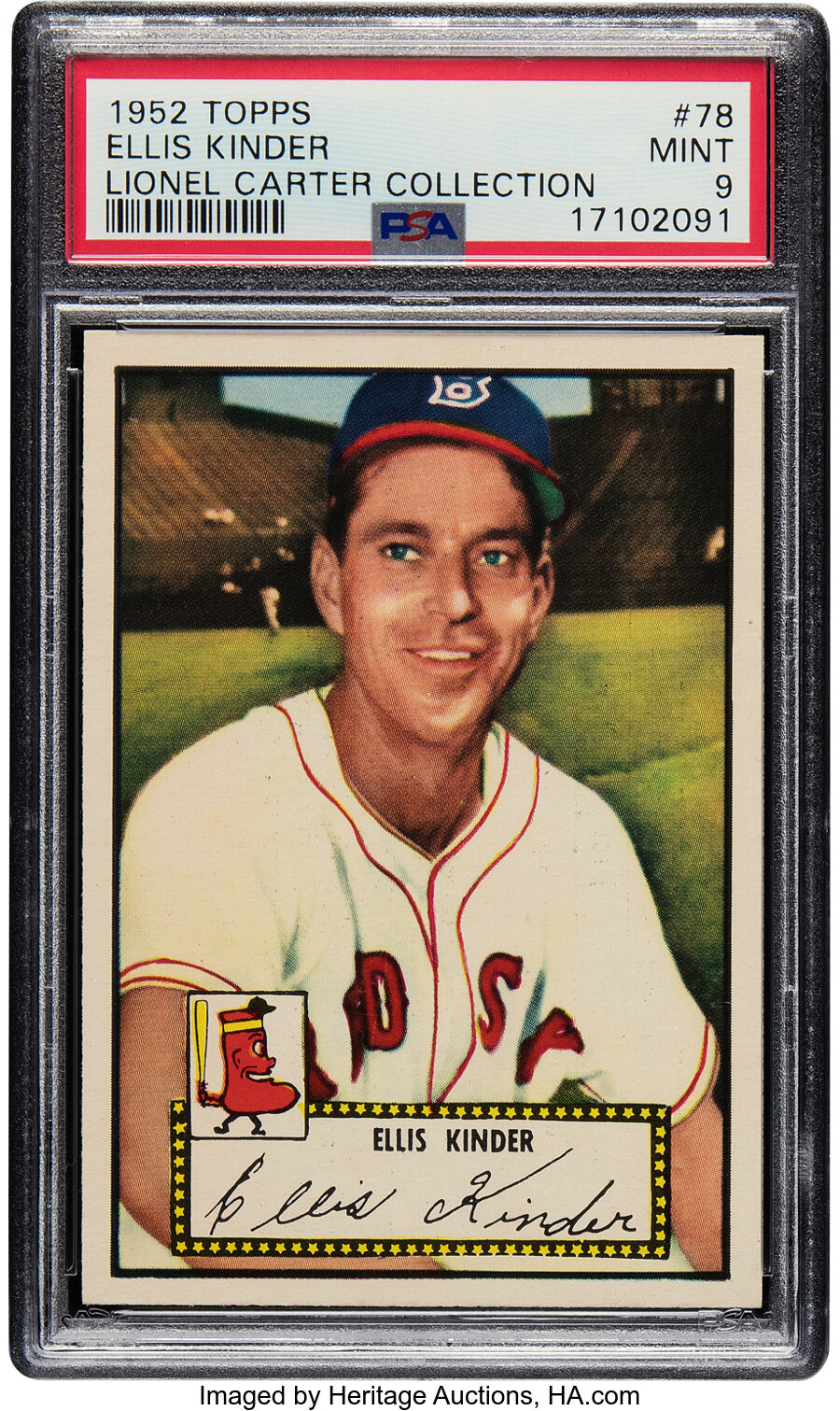 1952 Topps Ellis Kinder #78 PSA Mint 9 - Pop Two, None Superior! From the Lionel Carter Collection
