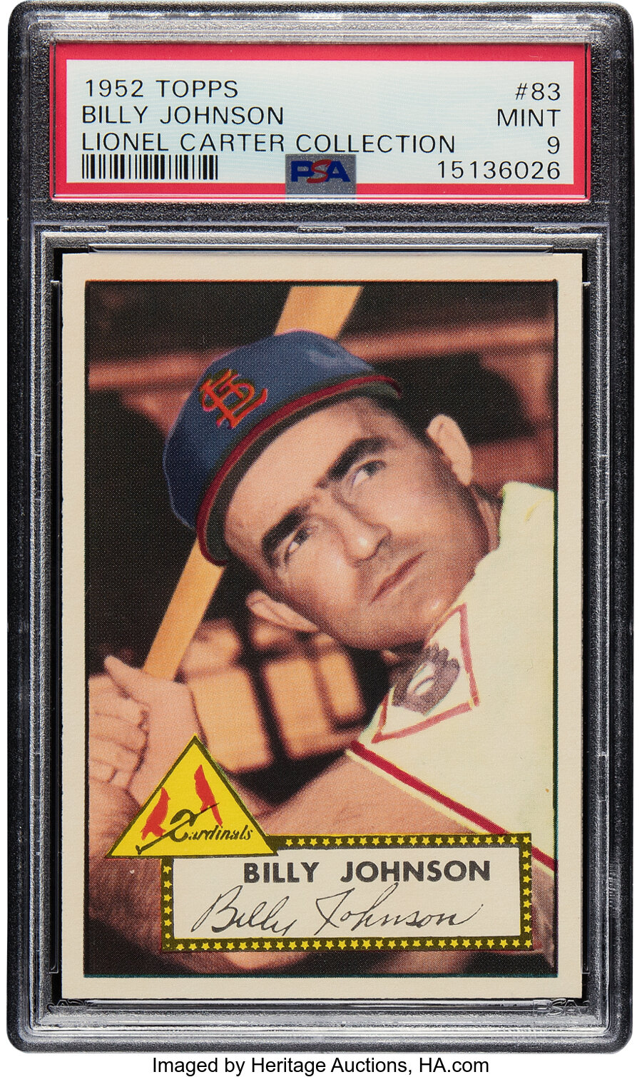 1952 Topps Billy Johnson #83 PSA Mint 9 - Pop One, None Superior! From the Lionel Carter Collection