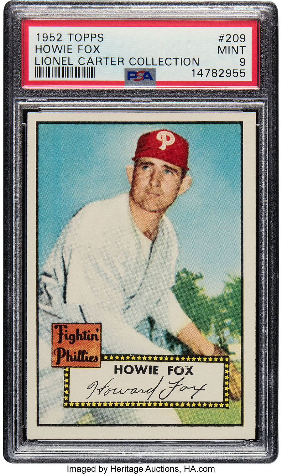 1952 Topps Howie Fox #209 PSA Mint 9 - Pop Six, None Superior! From the Lionel Carter Collection